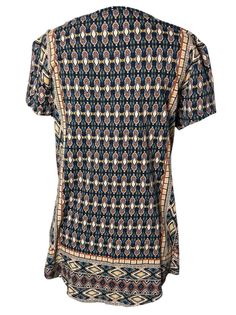 LUCKY BRAND Med Boho Tribal Lightweight Panel Print Short Sleeve Top - Picture 4 of 10